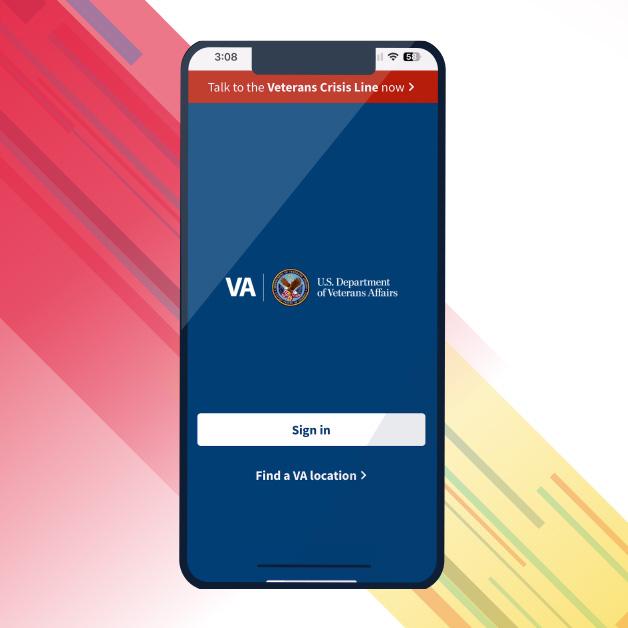 The official VA Health and Benefits mobile app sign-in screen